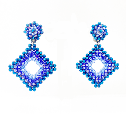 Blue crystal rhombus hoops