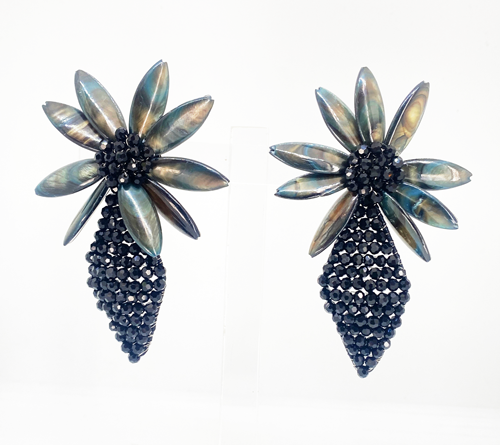 crystal black flower earrings