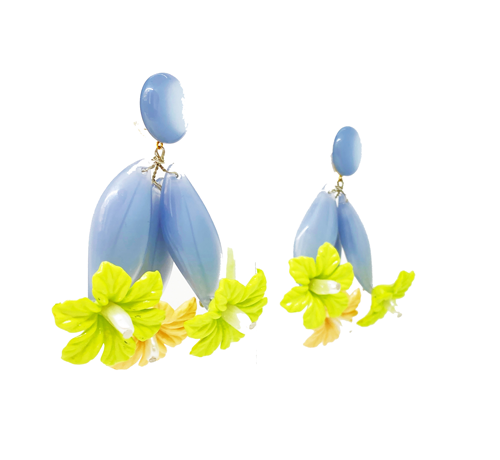 Triple flower hoops in lime and light blue