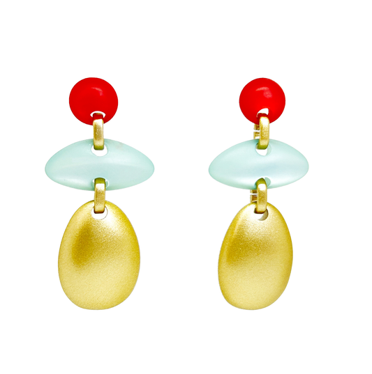 aros coral dorado y turquesa