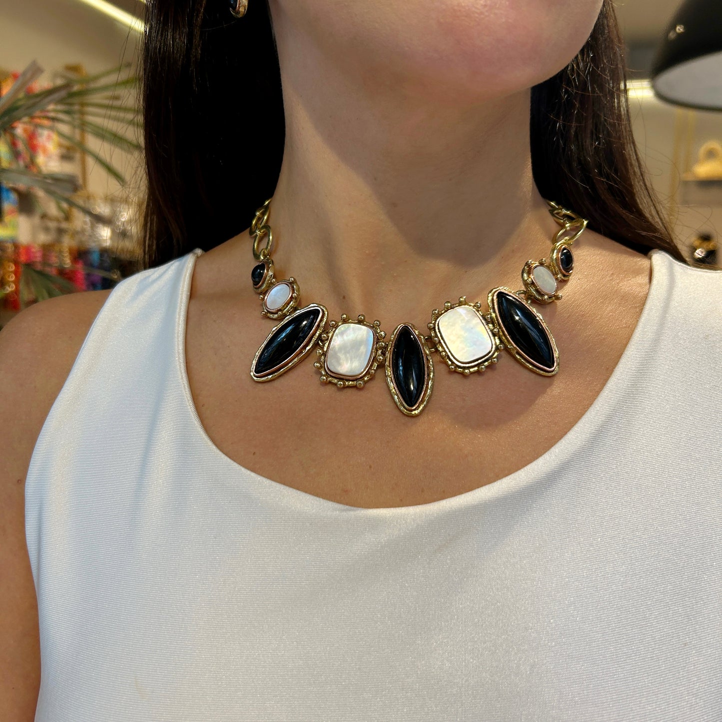 Collar navettes piedras naturales