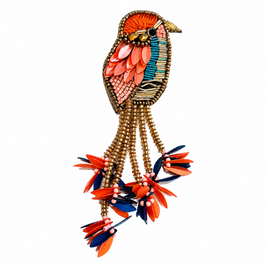 Broche pájaro bordado