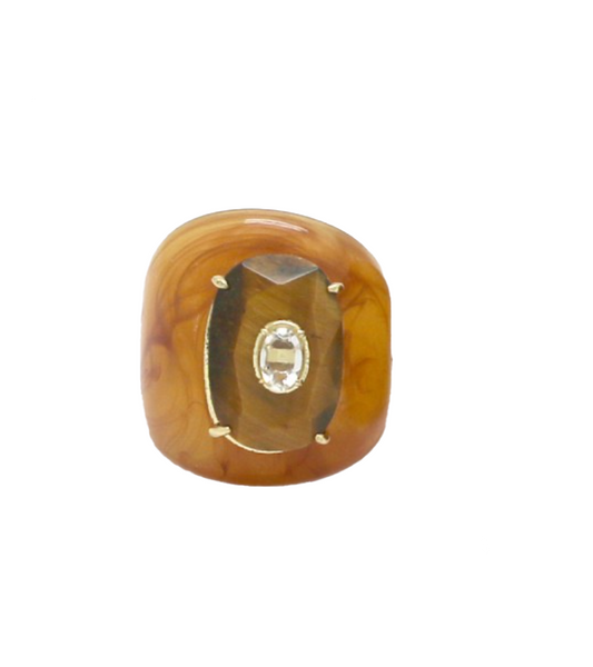 Anillo  resina y piedra natural carey