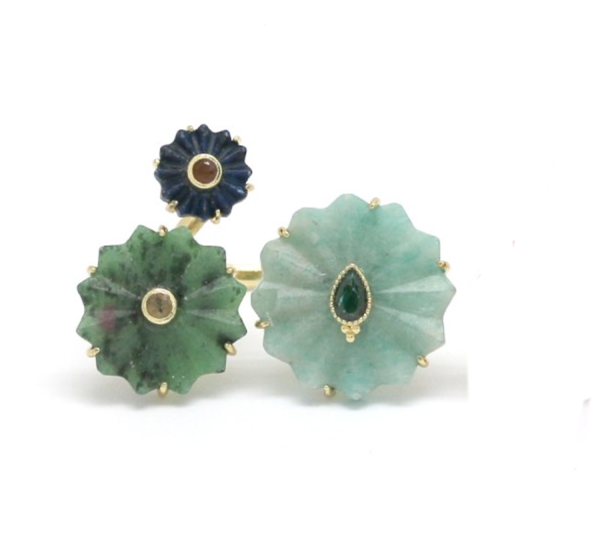 anillo flores con piedras naturales