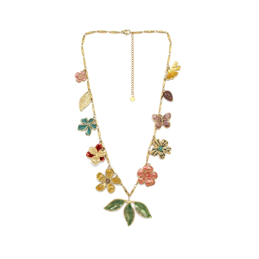 collar de  hojas y floes de acero 
