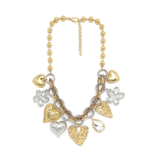 Collar multi dijes corazones plateado y dorado