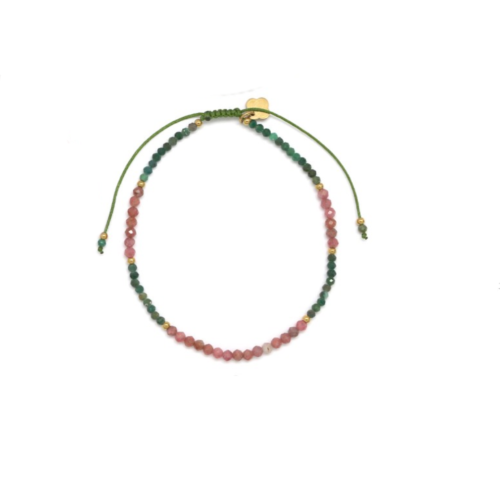 pulsera con piedras naturales verde y rosa 