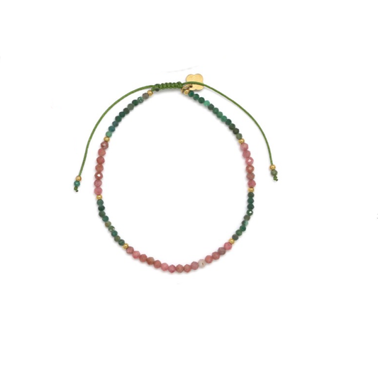 pulsera con piedras naturales verde y rosa 