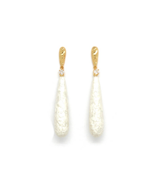 Aros gota perla texturada  con zirconia