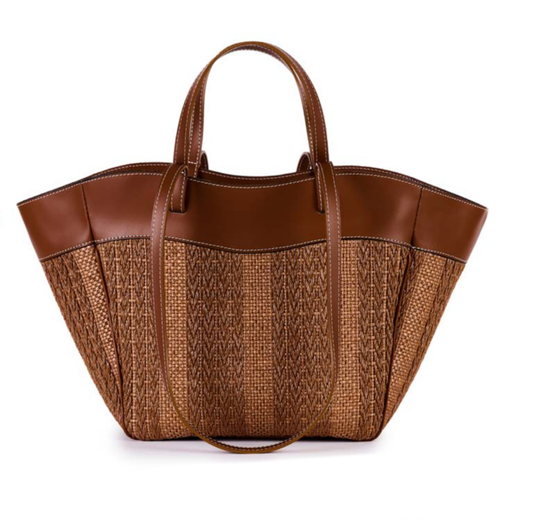 bolso de rafia con cuero