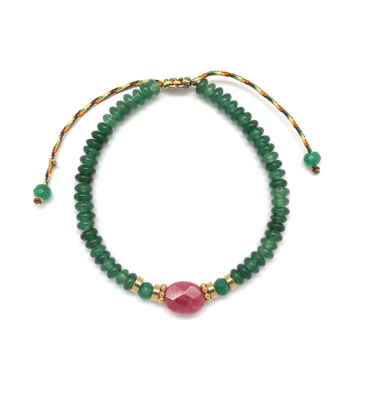 Pulsera piedras verde y fucsia