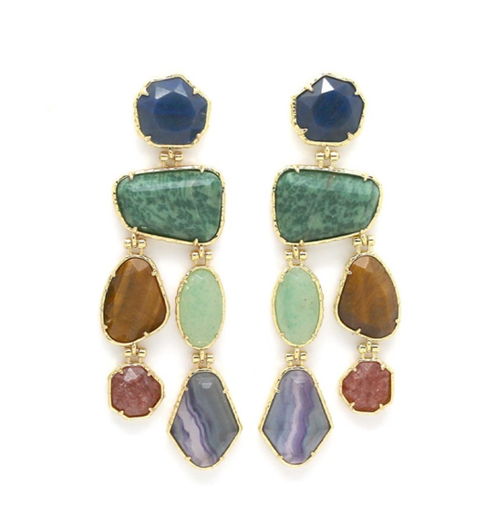 Aros geométricos piedras naturales con lapis lazuli