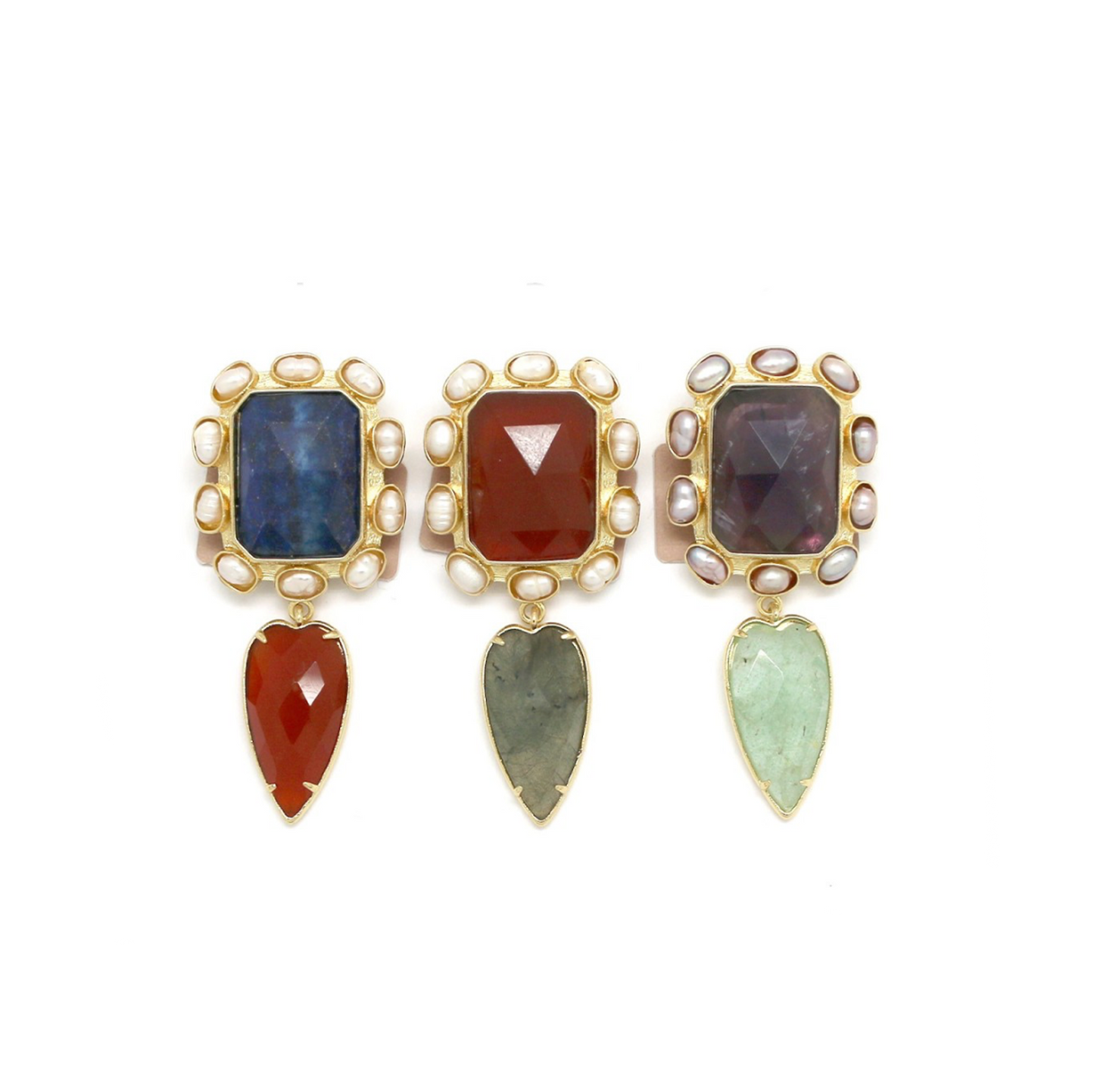 Broche rectangular con piedra colgante