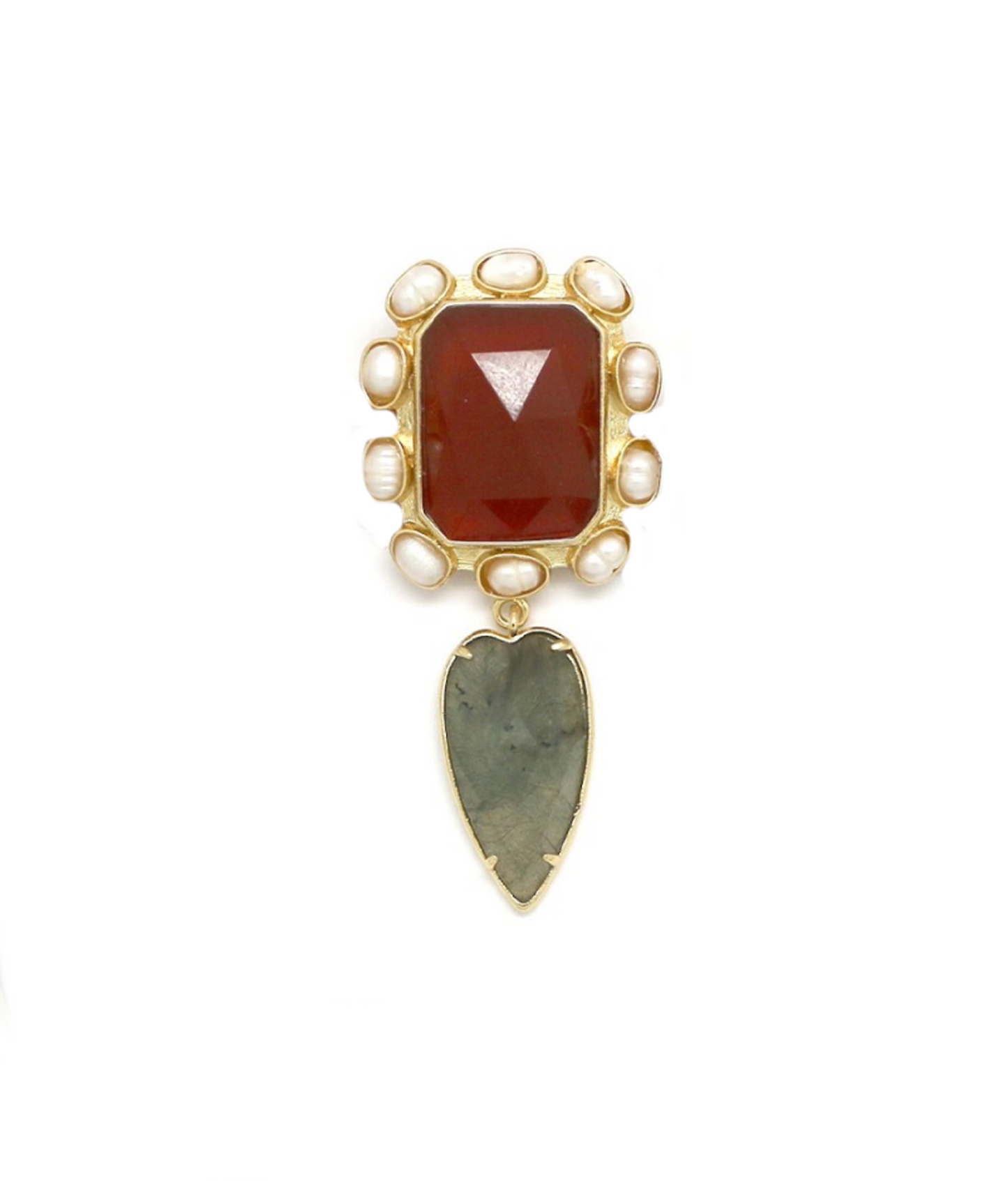 Broche rectangular con piedra colgante