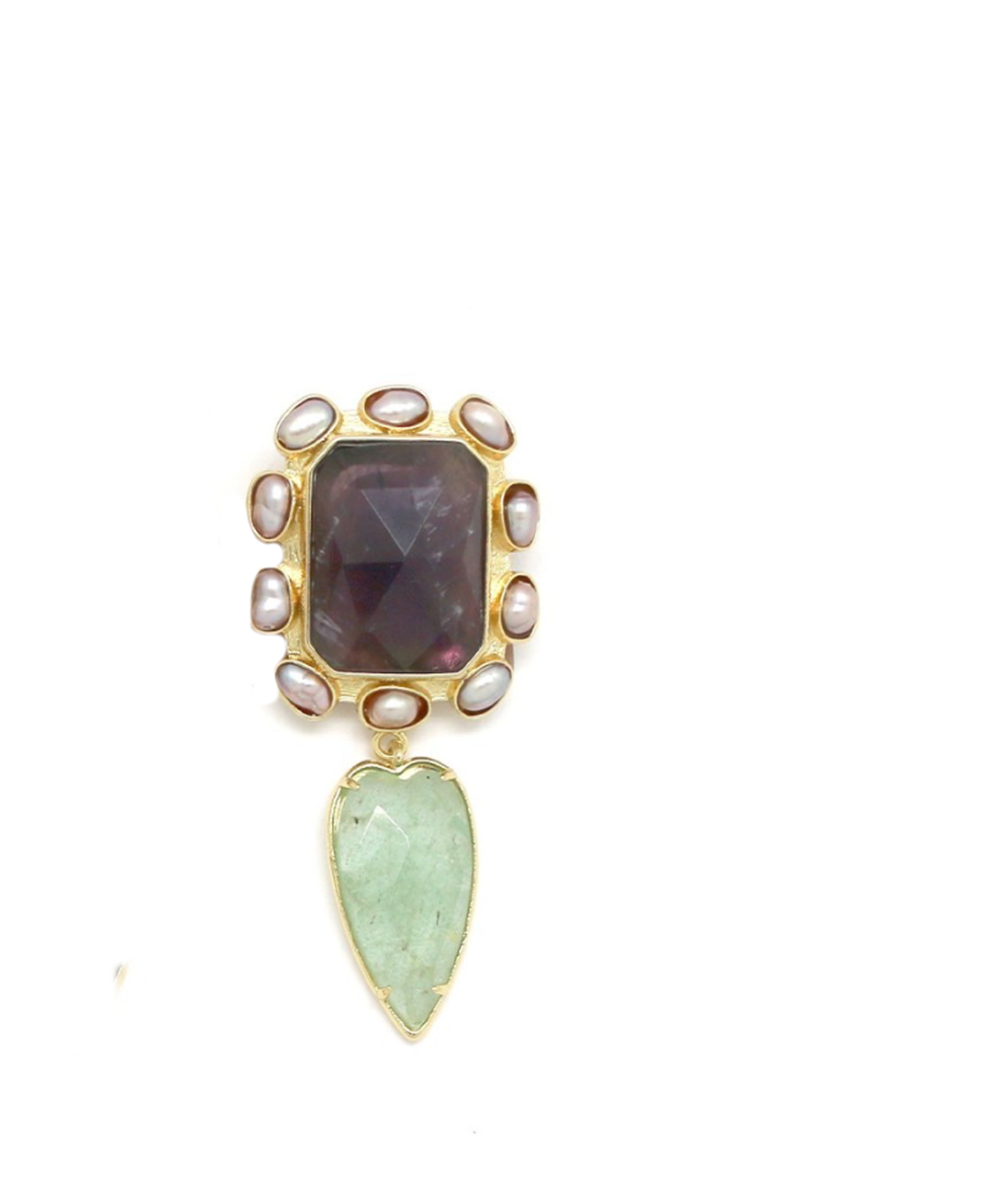 Broche rectangular con piedra colgante