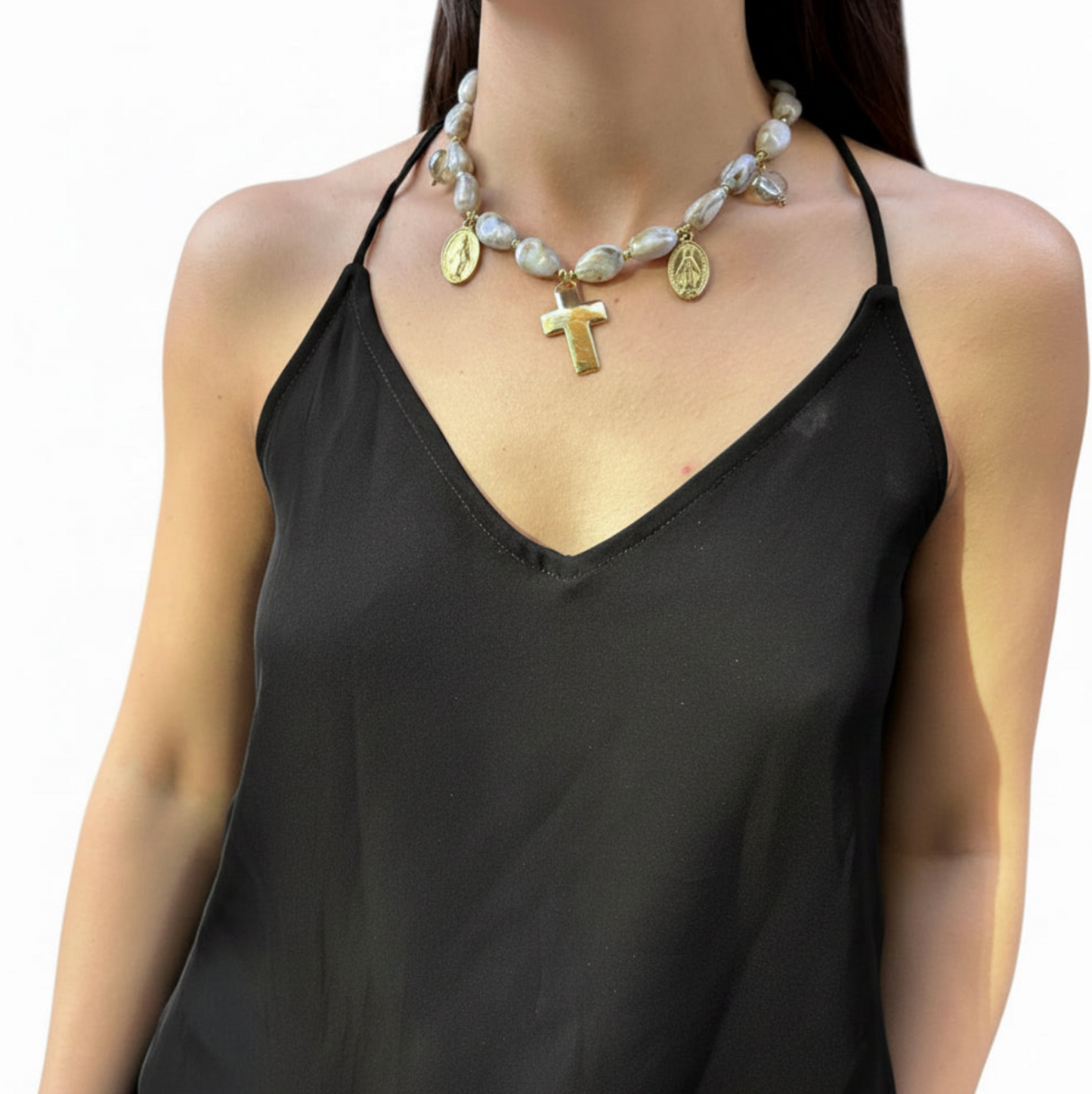 Collar cruz y medalla milagrosa