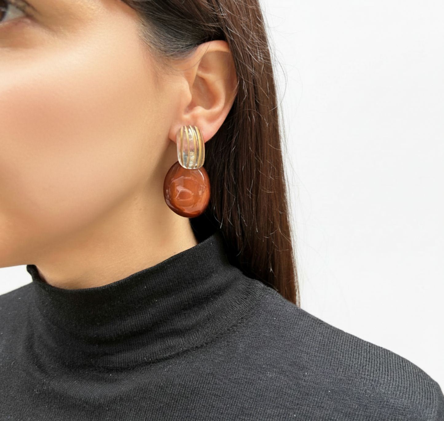 Aros combinados resina marrón y dorado pequeños