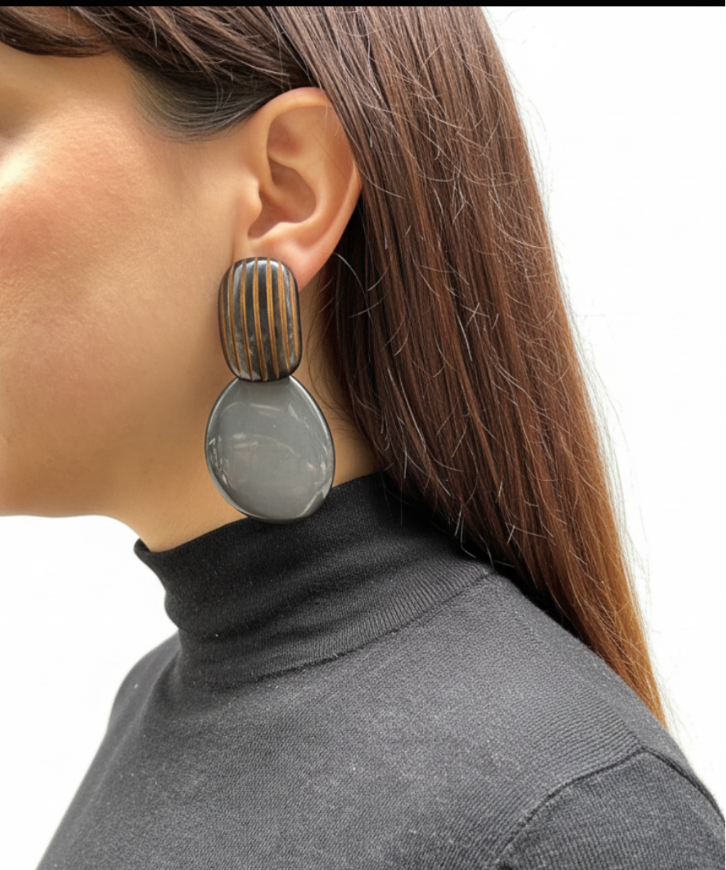 Aros combinados  resina gris y negro grandes