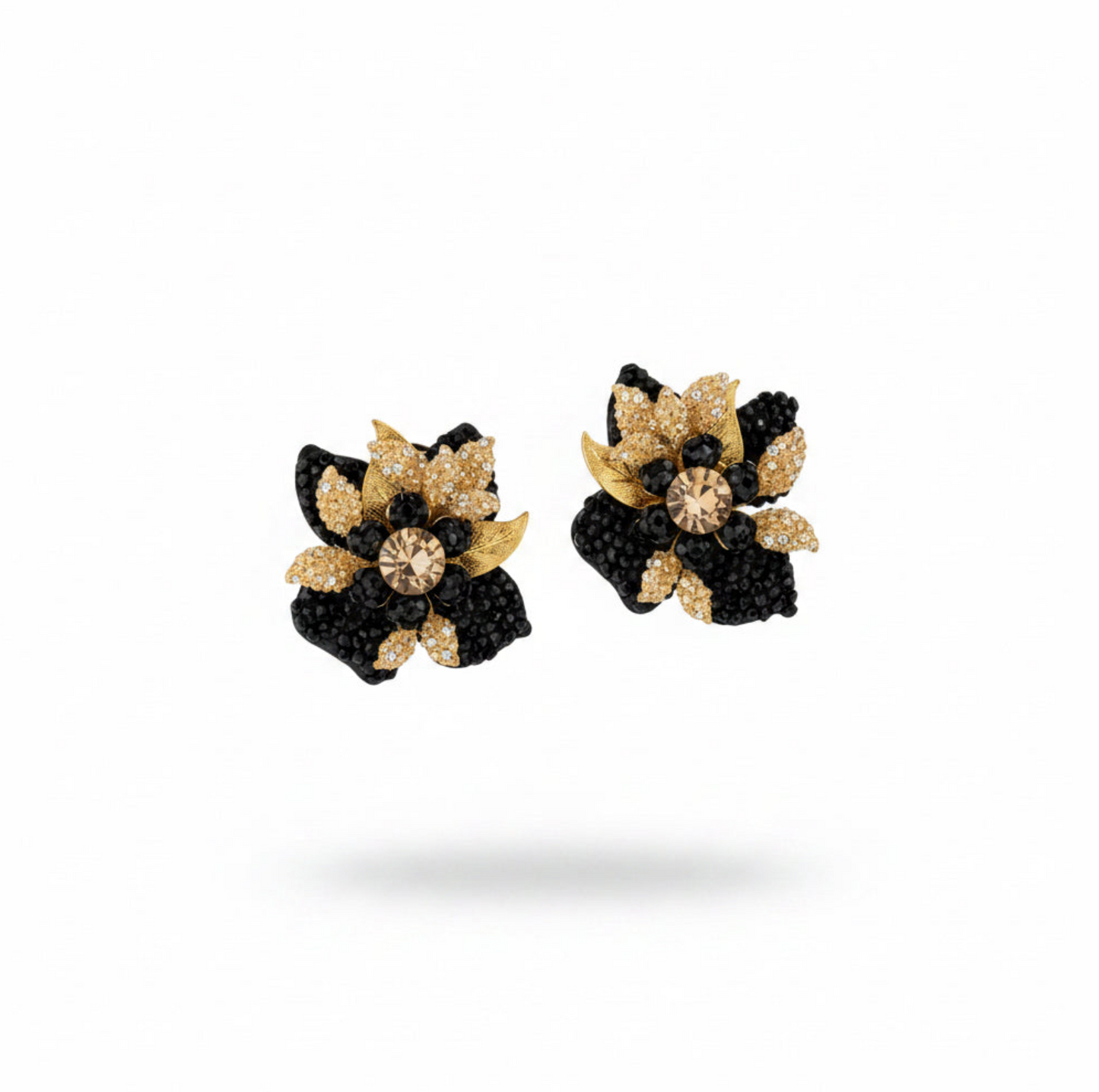 Aros flor negra y dorada