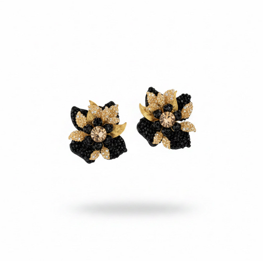 Aros flor negra y dorada