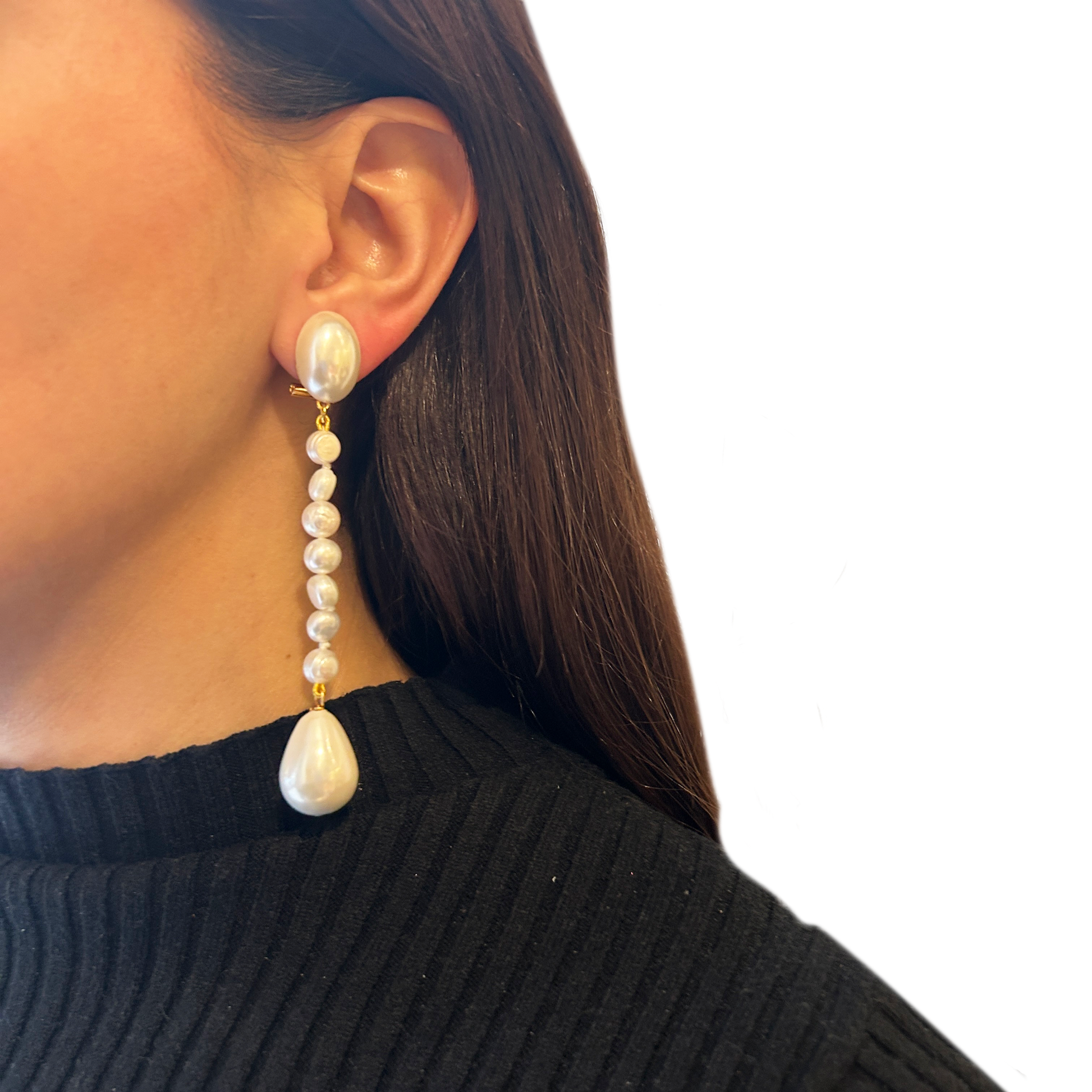 aros largos de perlas