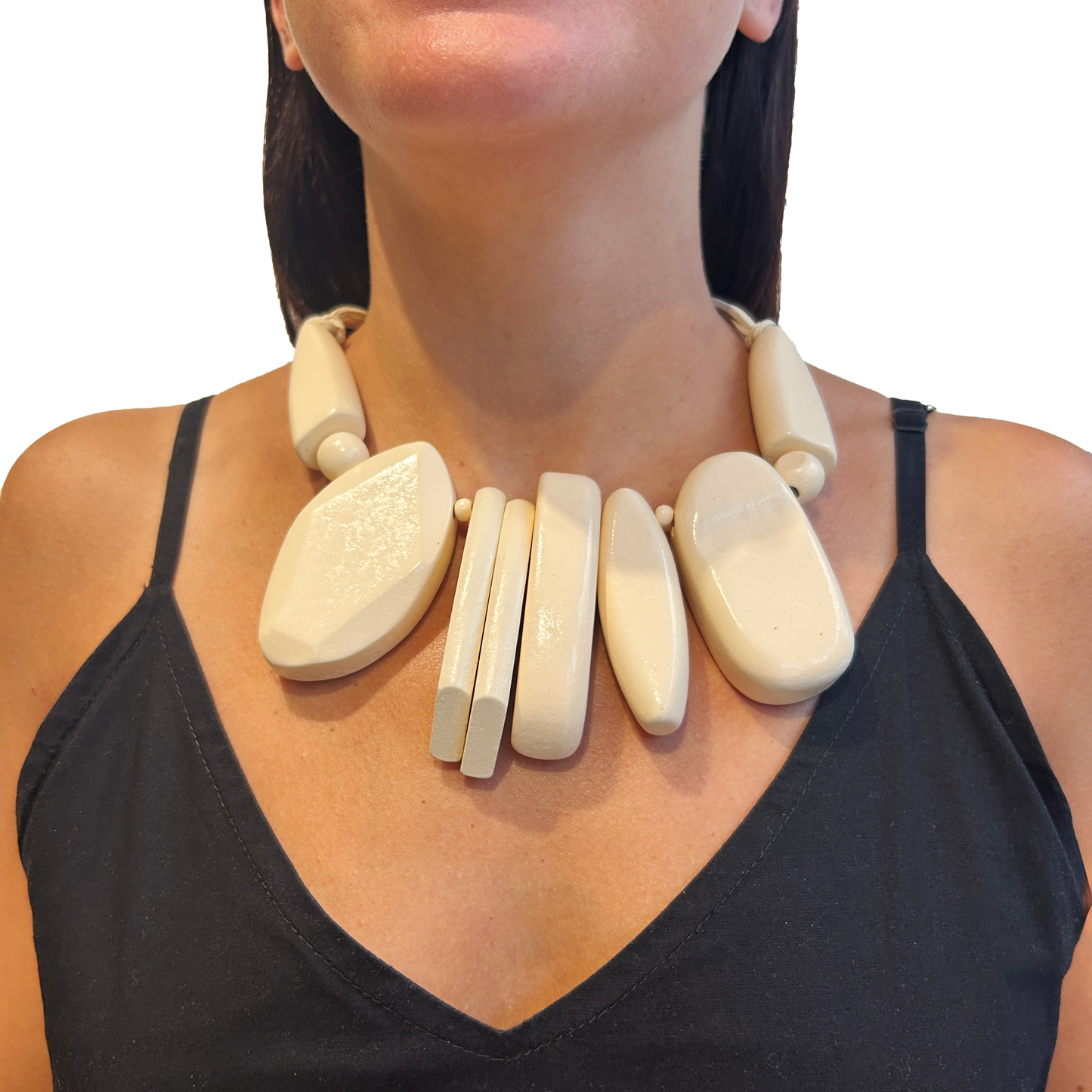 Collar cuentas geometricas de madera