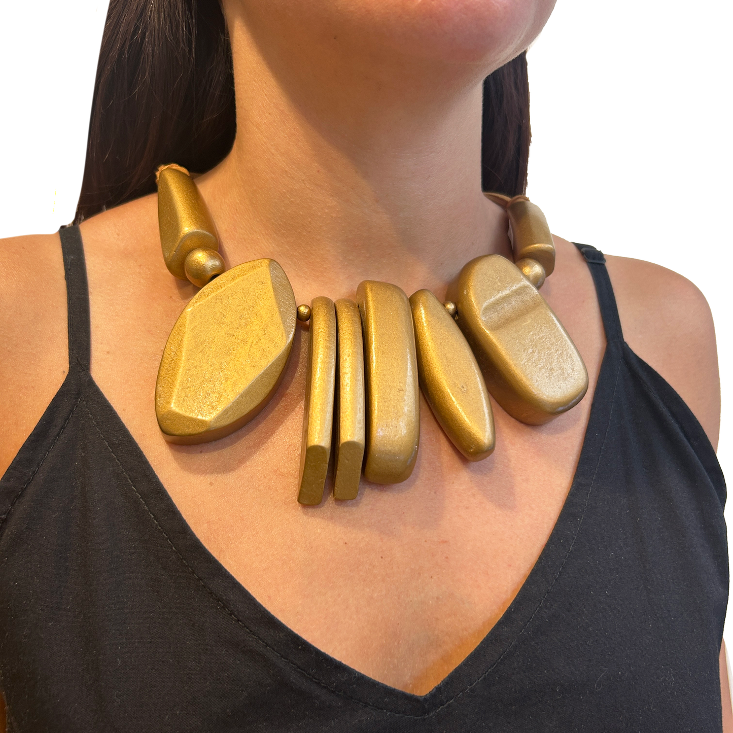 Collar cuentas geometricas de madera