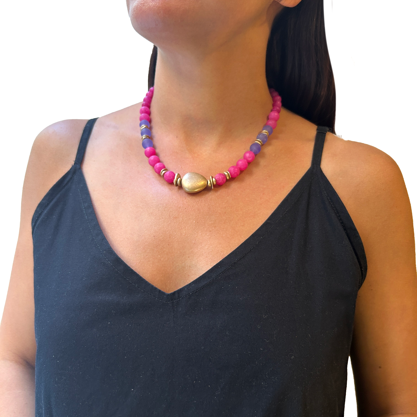 Collar cuentas mate  con cuenta dorada