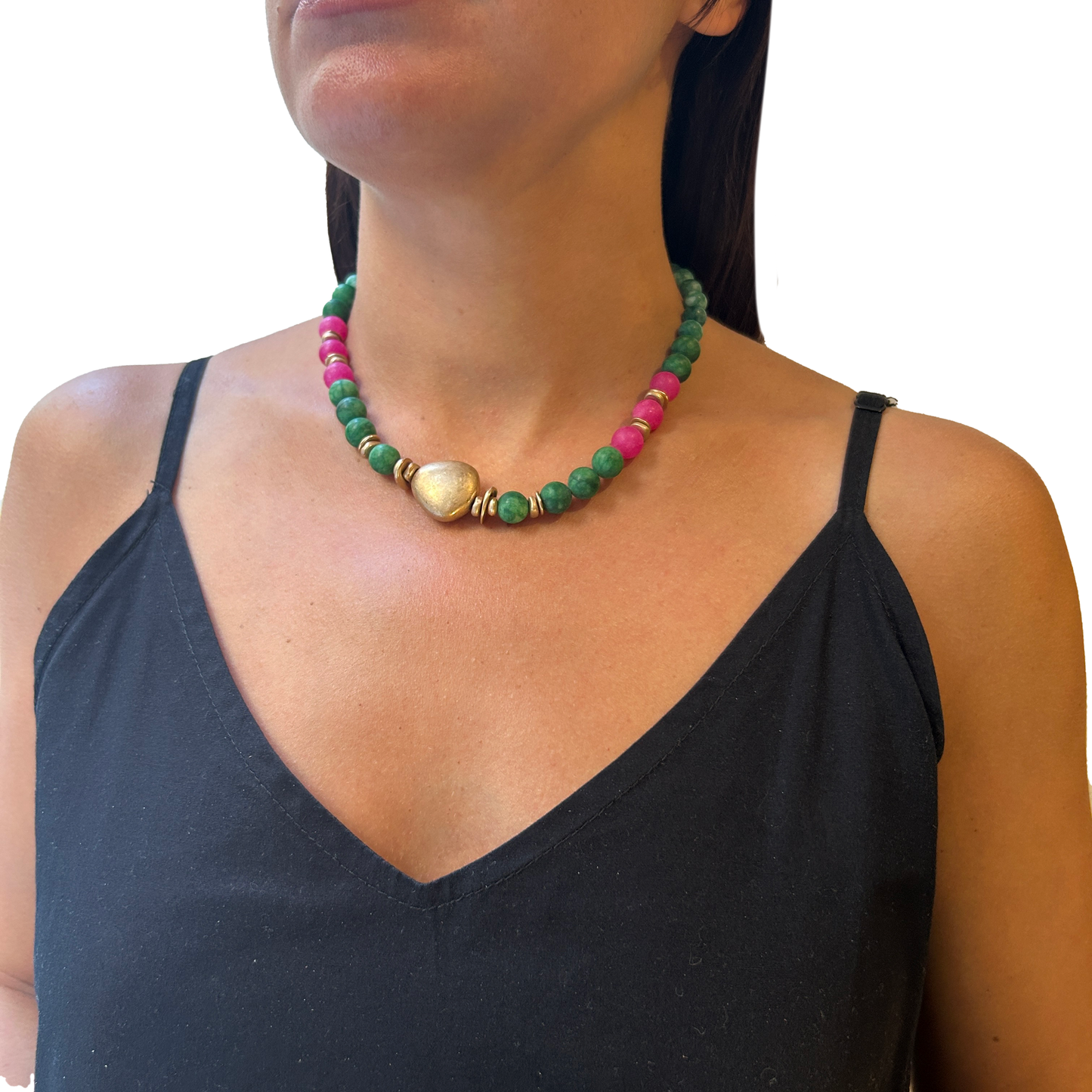 Collar cuentas mate  con cuenta dorada