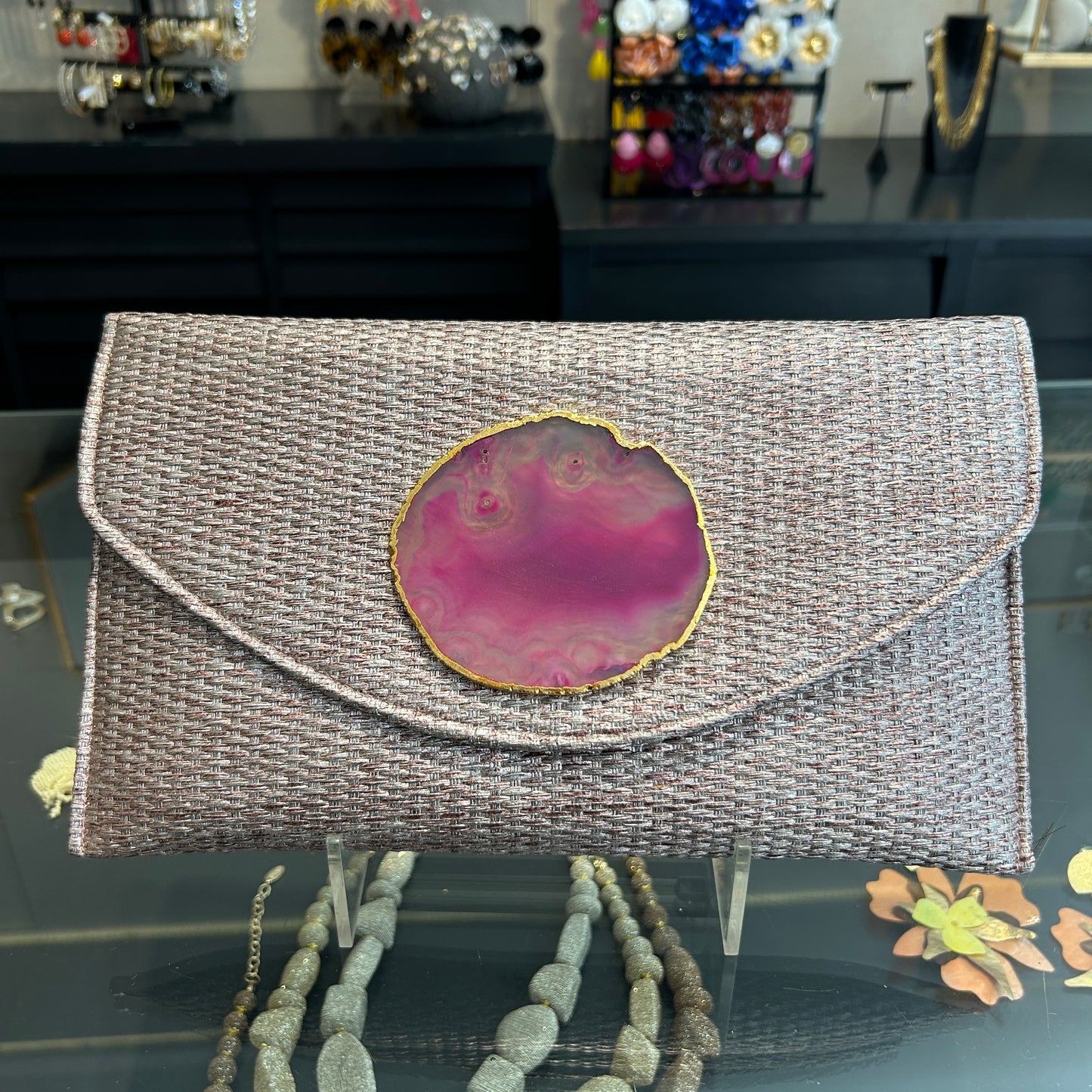 Sobre rafia rosa platinado