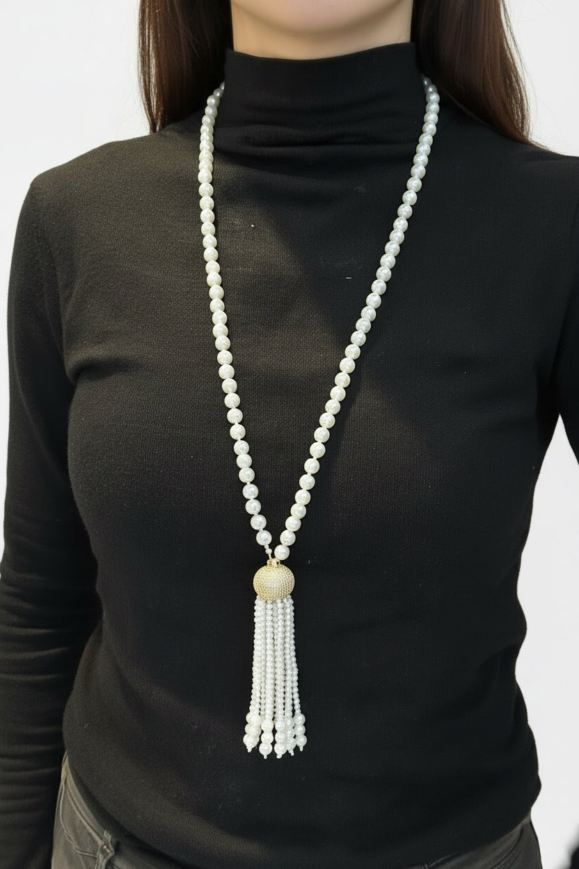 Collar largo perlas y zirconia