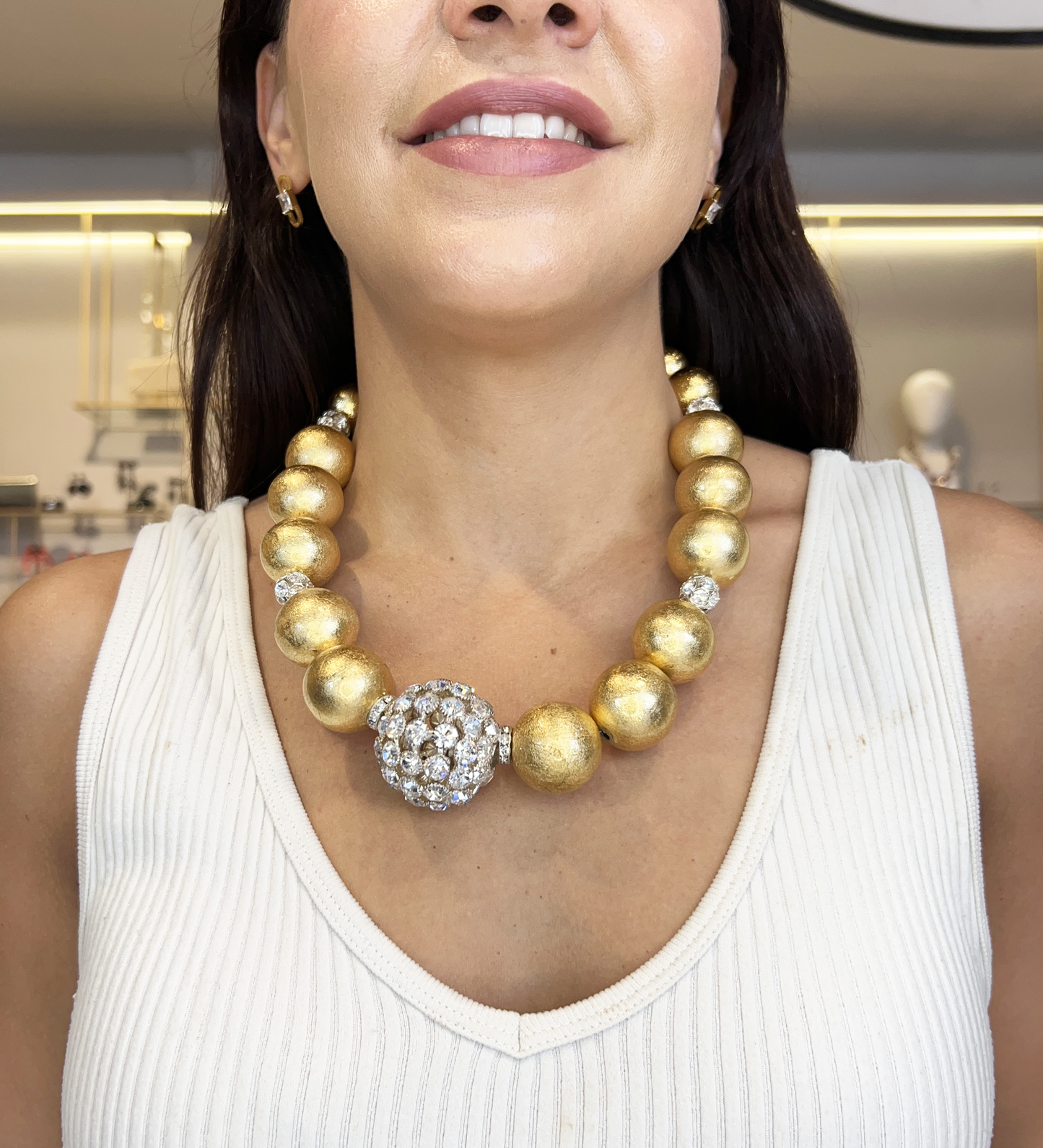 Collar dorado con cristal Swarovski