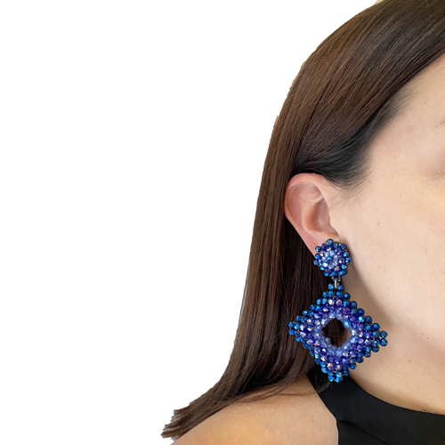 Blue crystal rhombus hoops