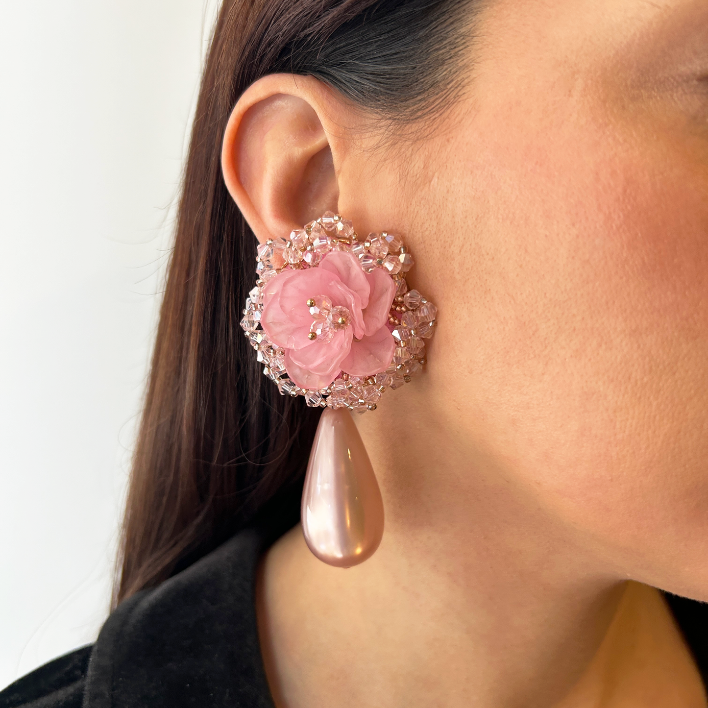 Aros flor con gota rosa