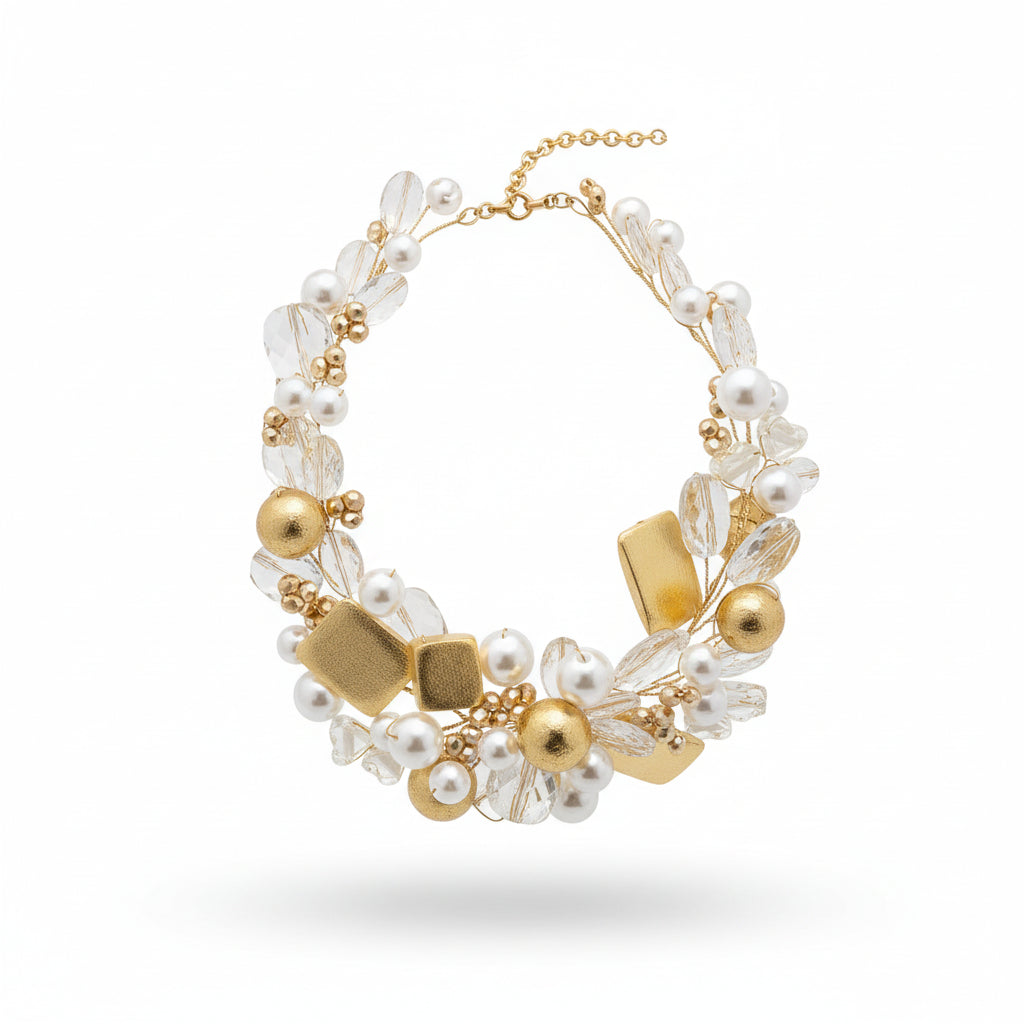 Collar "RAMA" dorado transparente y perla