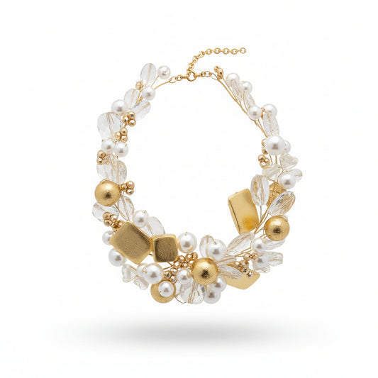 Collar "RAMA" dorado transparente y perla