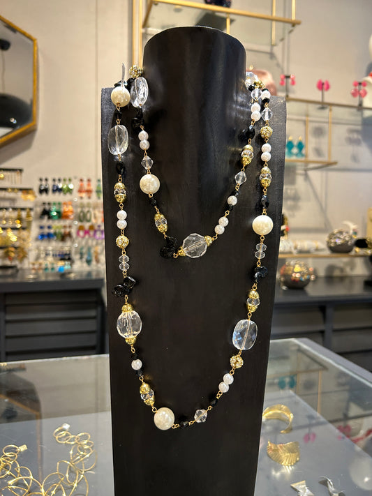 Collar perla transparente y negro