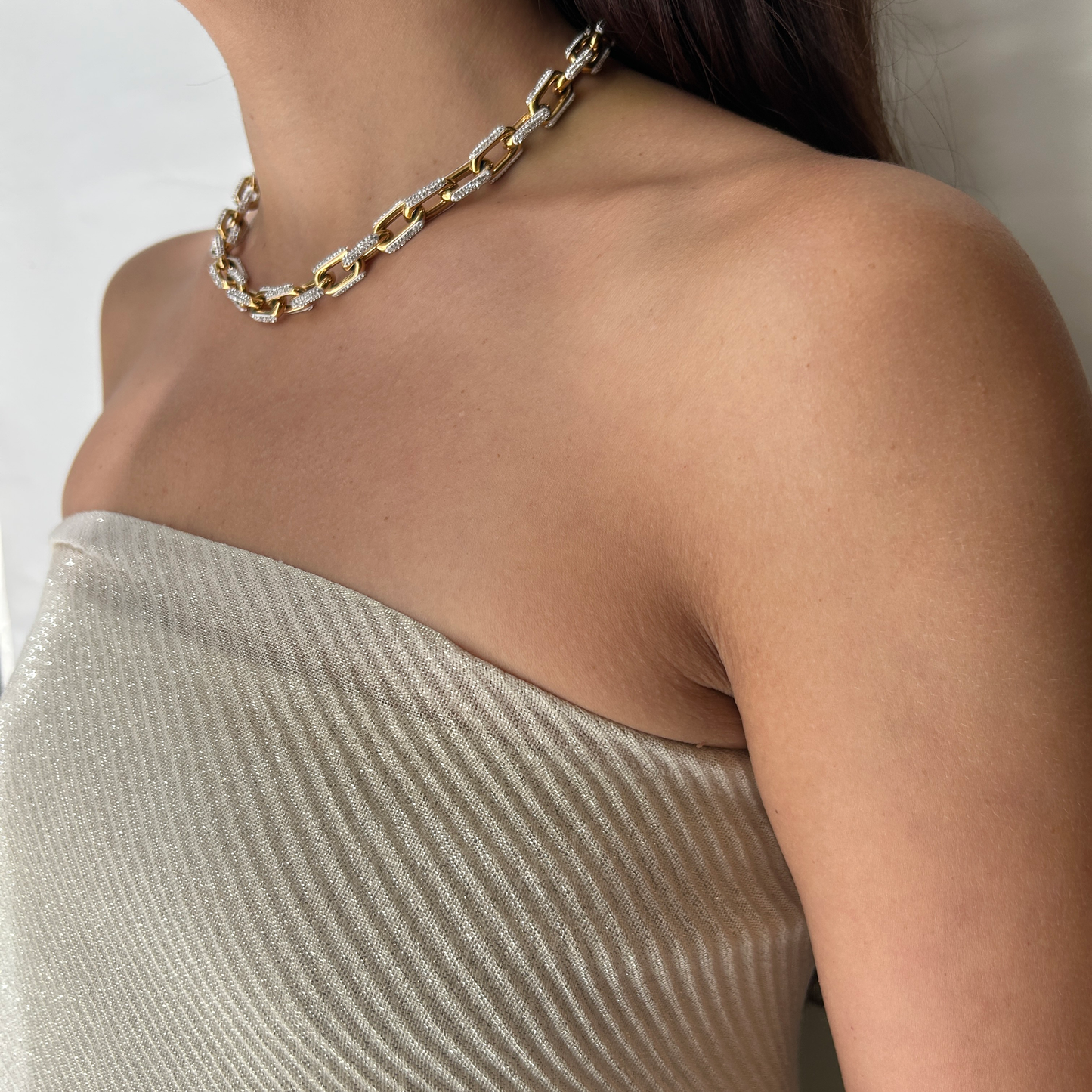 Collar cadena eslabones con zirconia