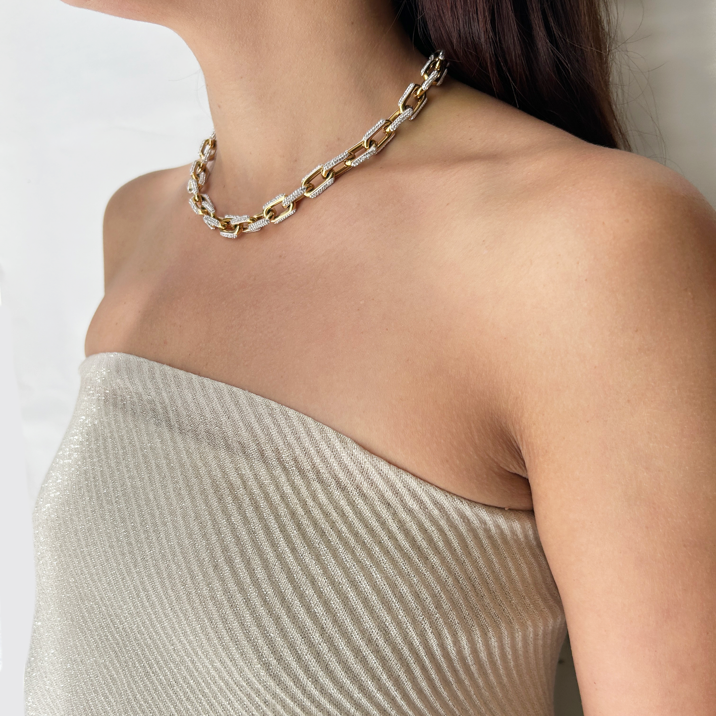 Collar cadena eslabones con zirconia