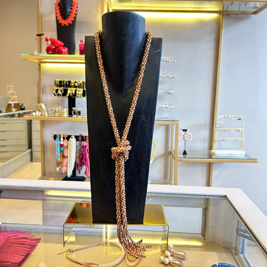 Collar largo cristales rosa dore
