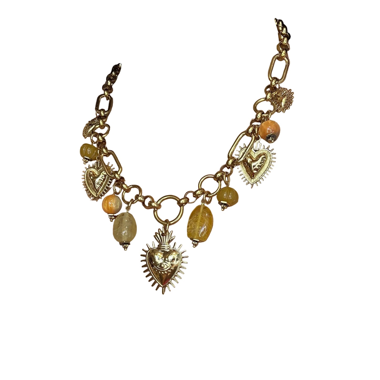Collar dijes corazones y piedras