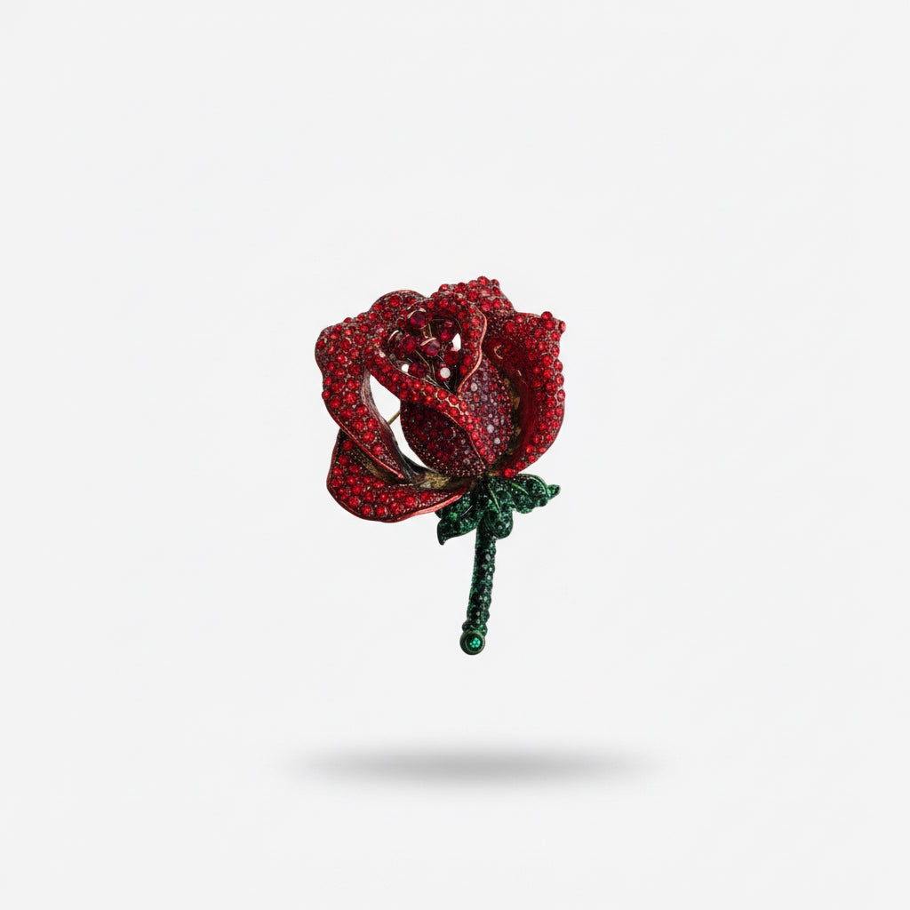 broche de rosa roja