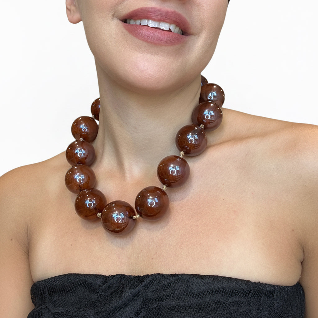 Collar esferas marron