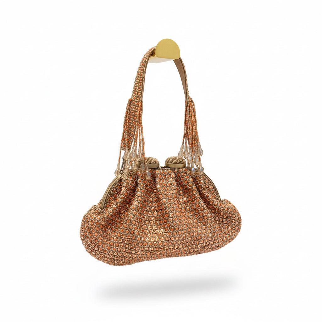 bolso bordado naranja y dorado 