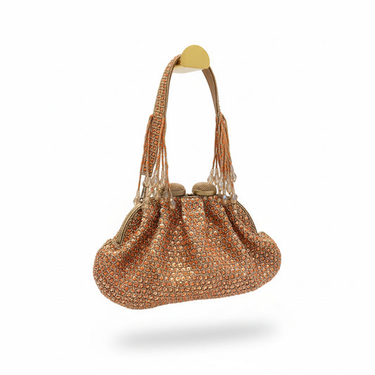 bolso bordado naranja y dorado 