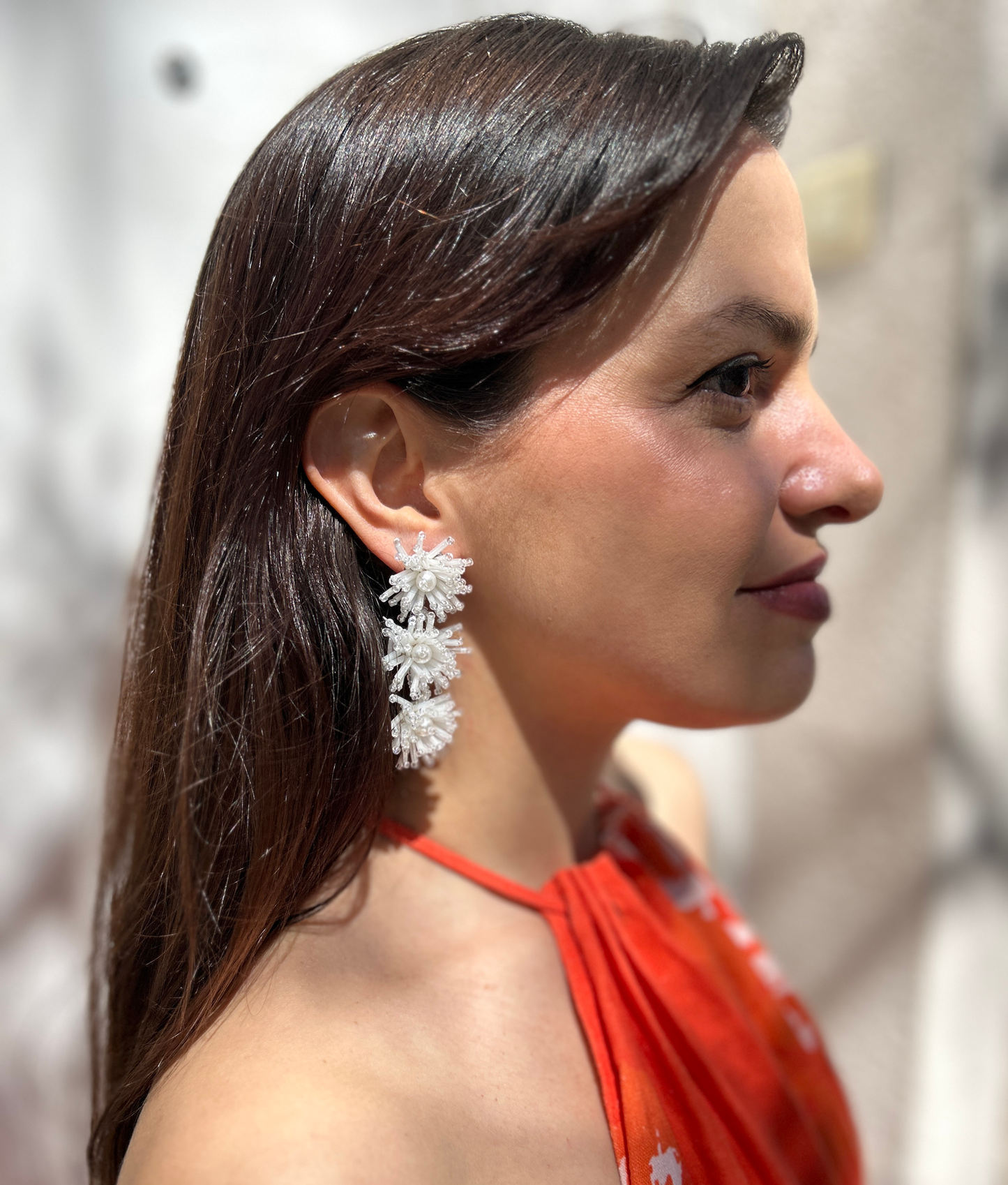 Aros triple flor blanco