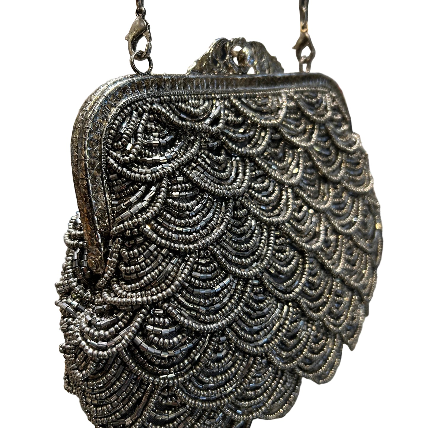 Bolso bordado mostacillas peltre