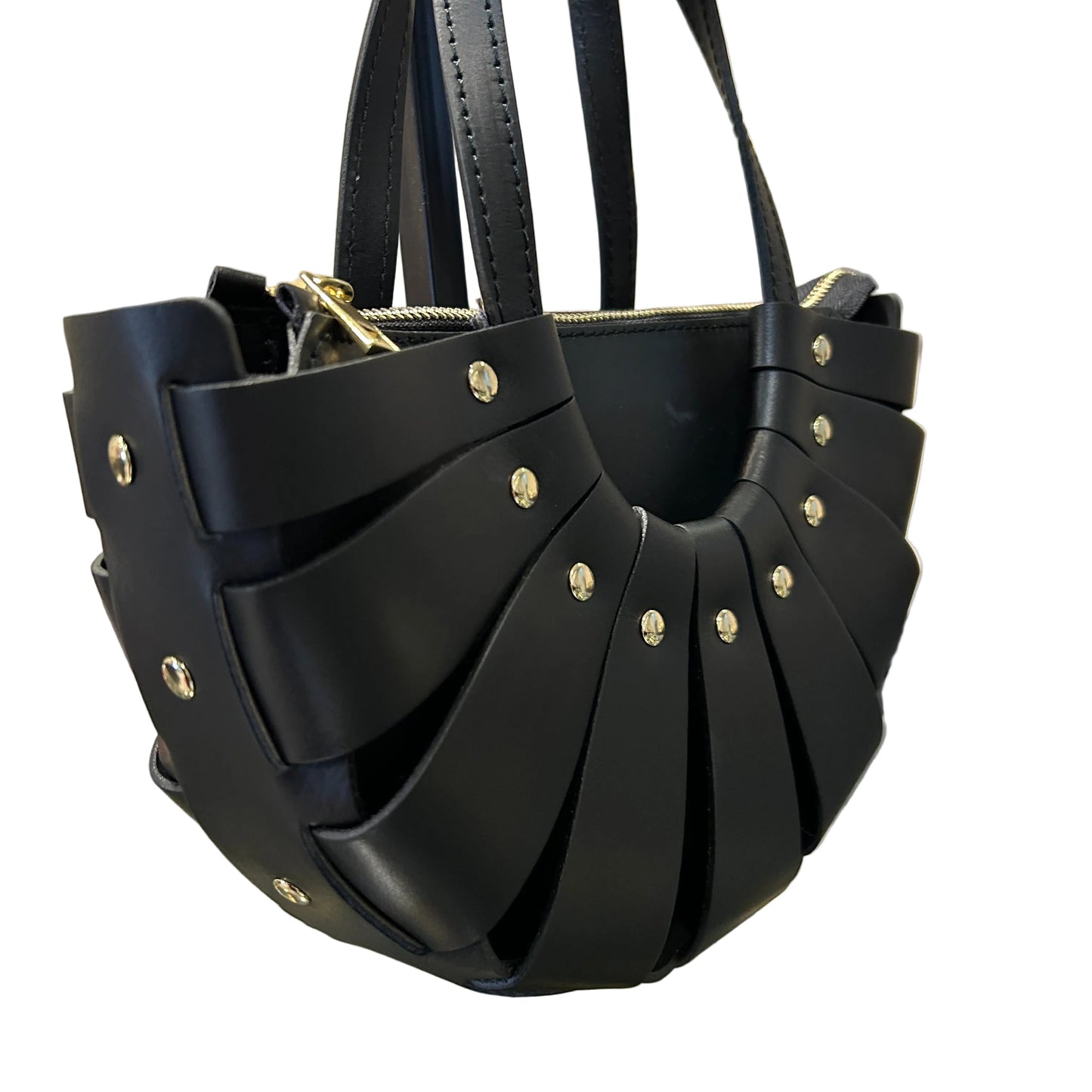 Bolso canasta cuero  negro