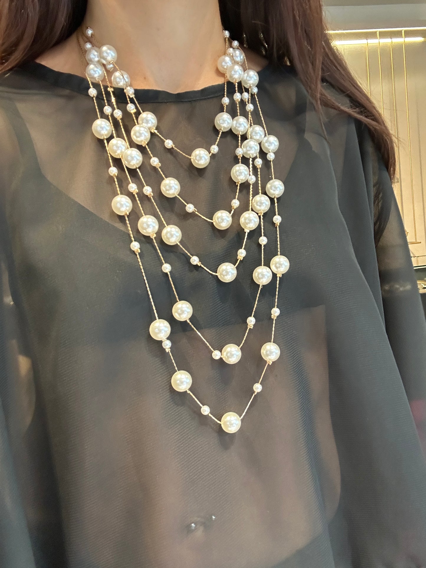 Collar mil vueltas perla y Cadena