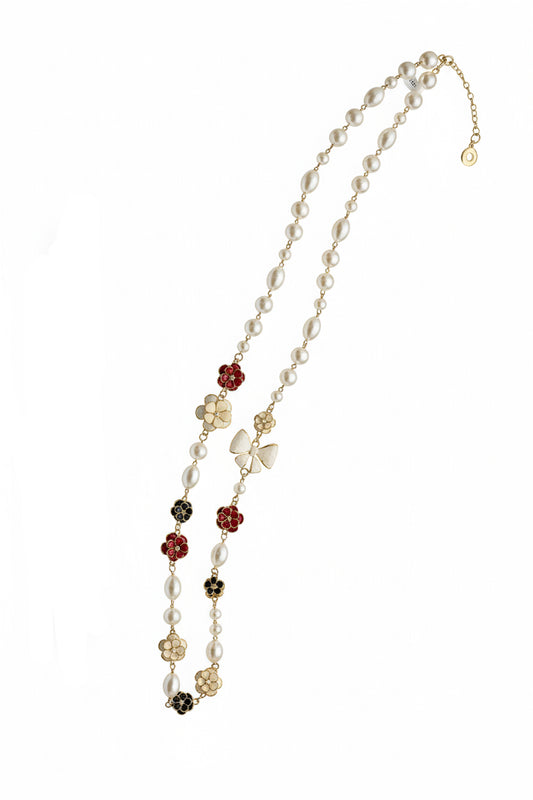 Collar largo perlas y moños